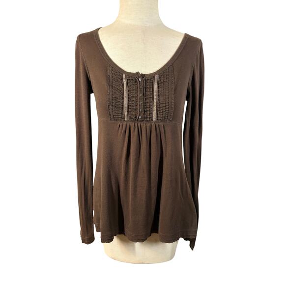 Vintage Y2K Brown Babydoll Long Sleeve Tee Bella Swan Elena Gilbert Twilight - Picture 2 of 11